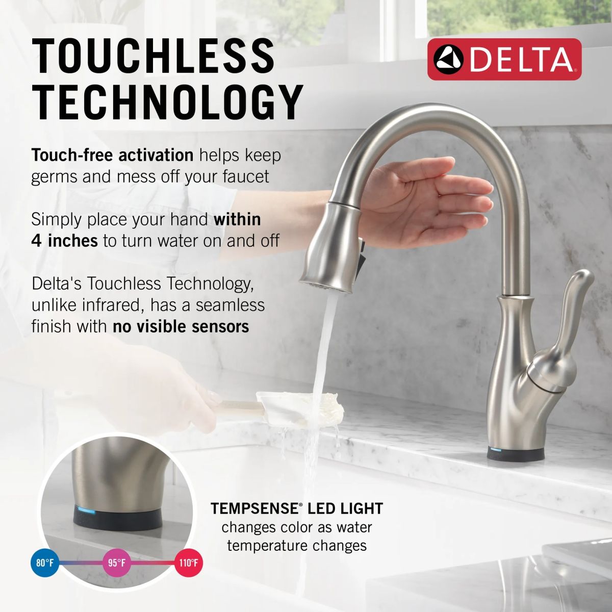 DELTA Leland Touch2O Technology Kitchen Faucet with Touchless Technology — Spotshield Stainless