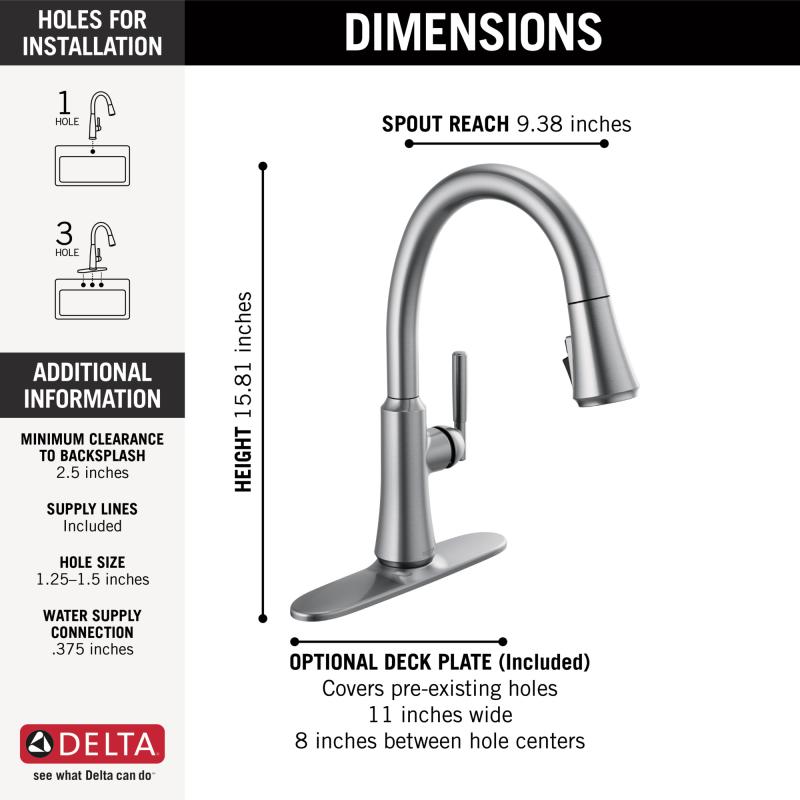 DELTA Coranto Single Handle Pull-Down Kitchen Faucet — Arctic Stainless