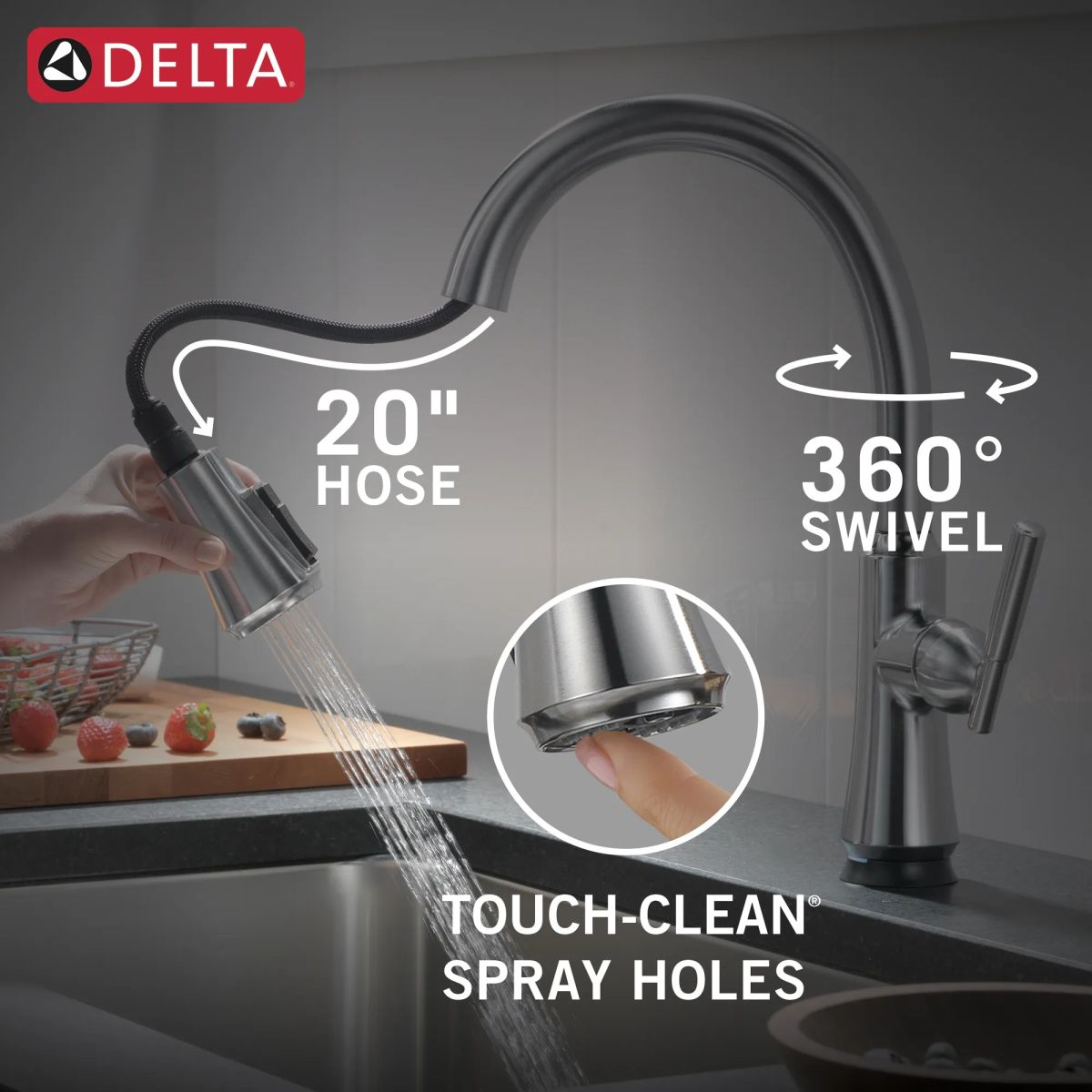 DELTA Coranto Single Handle Pull-Down Kitchen Faucet with Touch2O Technology — Arctic Stainless