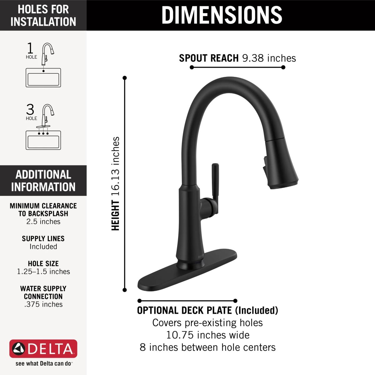 DELTA Coranto Single Handle Pull-Down Kitchen Faucet with Touch2O Technology — Matte Black