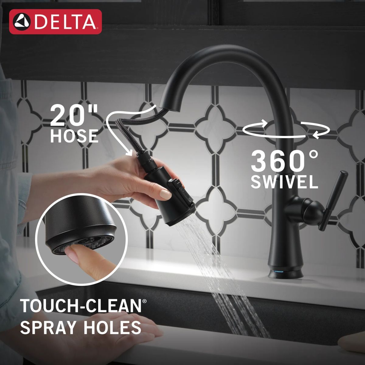 DELTA Coranto Single Handle Pull-Down Kitchen Faucet with Touch2O Technology — Matte Black