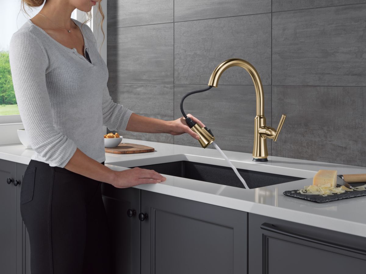 DELTA Coranto Touch2O Technology Kitchen Faucet with Touchless Technology — Champagne Bronze