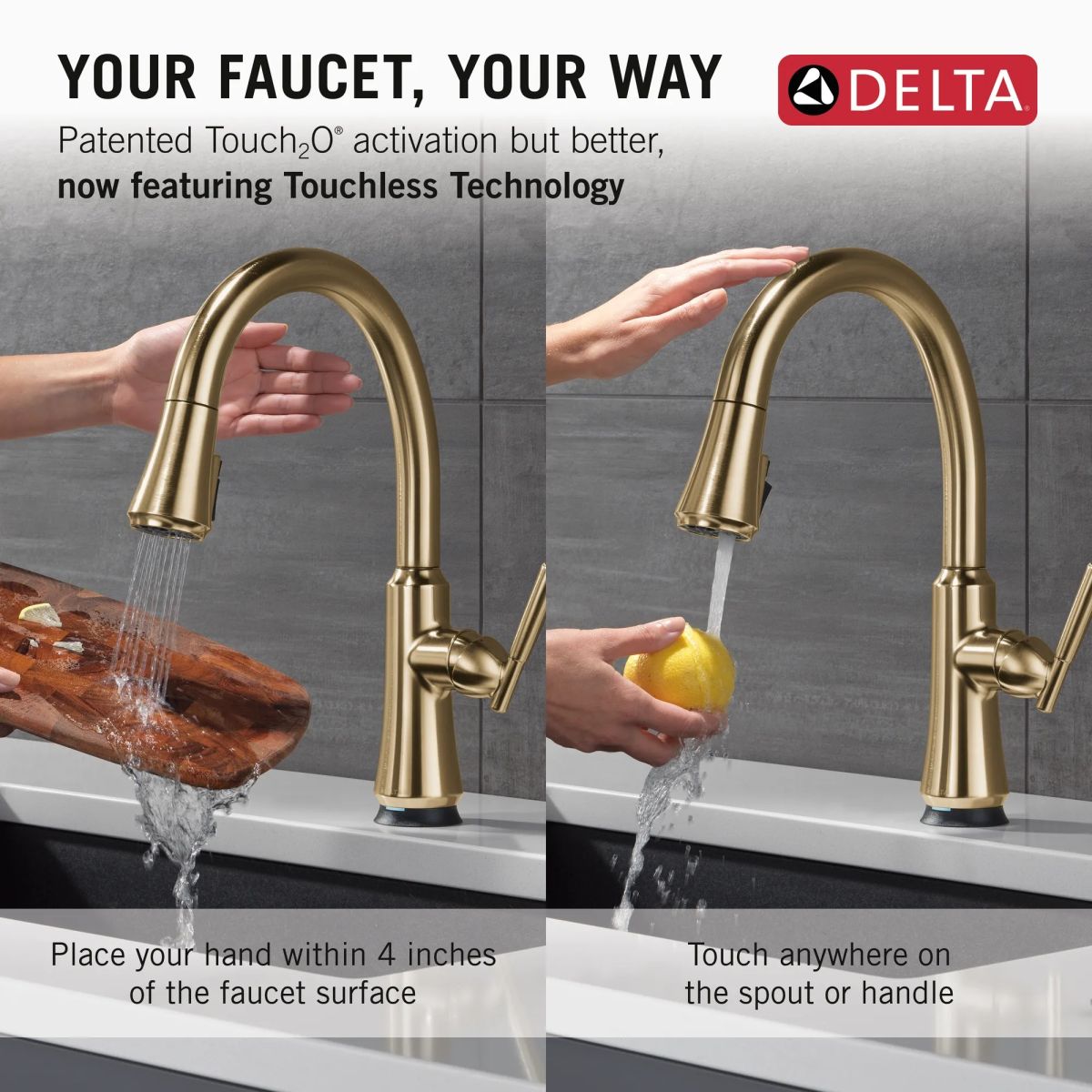 DELTA Coranto Touch2O Technology Kitchen Faucet with Touchless Technology — Champagne Bronze
