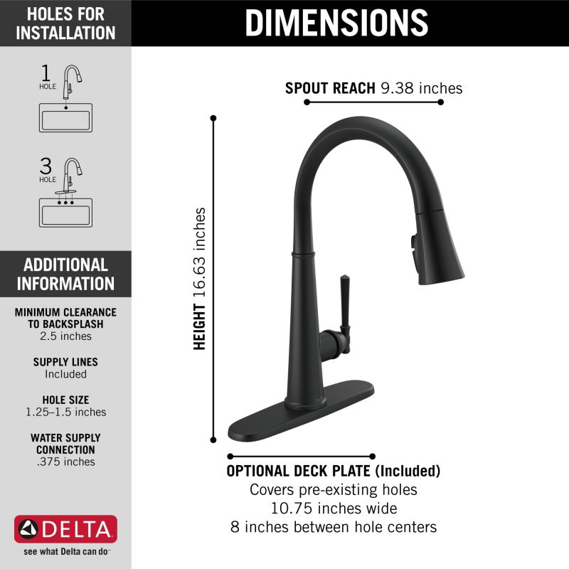 DELTA Emmeline Single Handle Pull-Down Kitchen Faucet — Matte Black
