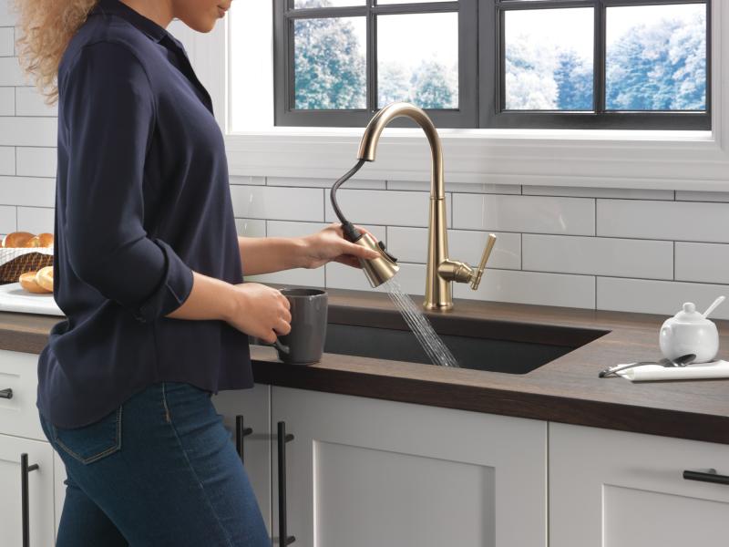 DELTA Emmeline Single Handle Pull-Down Kitchen Faucet — Lumicoat® Champagne Bronze