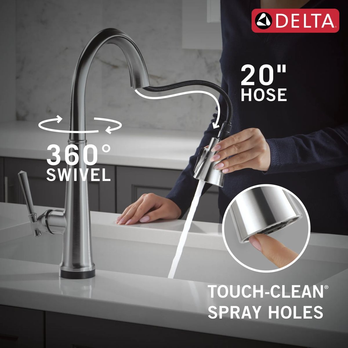 DELTA Emmeline Touch2O Technology Kitchen Faucet with Touchless Technology — Lumicoat® Arctic Stainless
