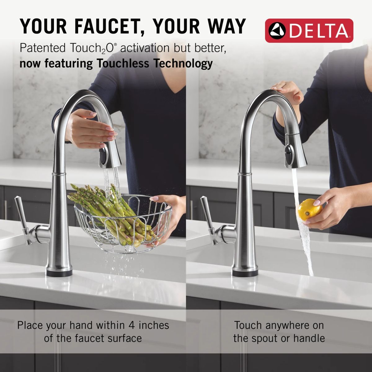 DELTA Emmeline Touch2O Technology Kitchen Faucet with Touchless Technology — Lumicoat® Arctic Stainless
