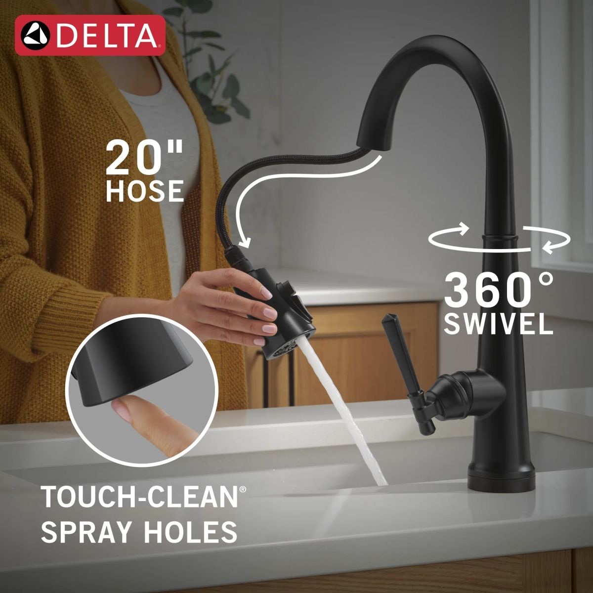 DELTA Emmeline Touch2O Technology Kitchen Faucet with Touchless Technology — Matte Black