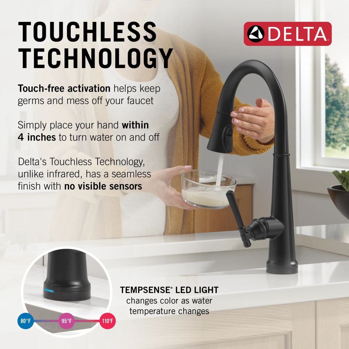 DELTA Emmeline Touch2O Technology Kitchen Faucet with Touchless Technology — Matte Black