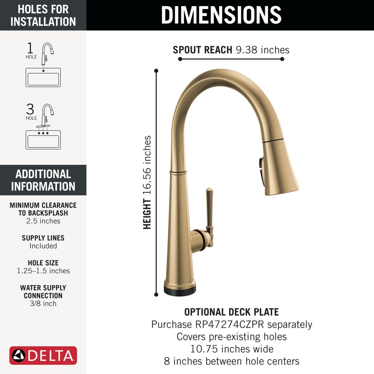 DELTA Emmeline Touch2O Technology Kitchen Faucet with Touchless Technology — Lumicoat® Champagne Bronze