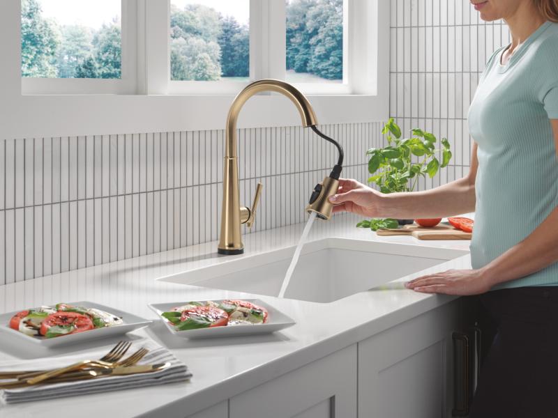 DELTA Emmeline Touch2O Technology Kitchen Faucet with Touchless Technology — Lumicoat® Champagne Bronze