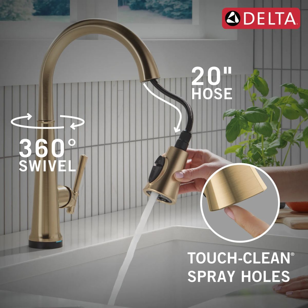 DELTA Emmeline Touch2O Technology Kitchen Faucet with Touchless Technology — Lumicoat® Champagne Bronze