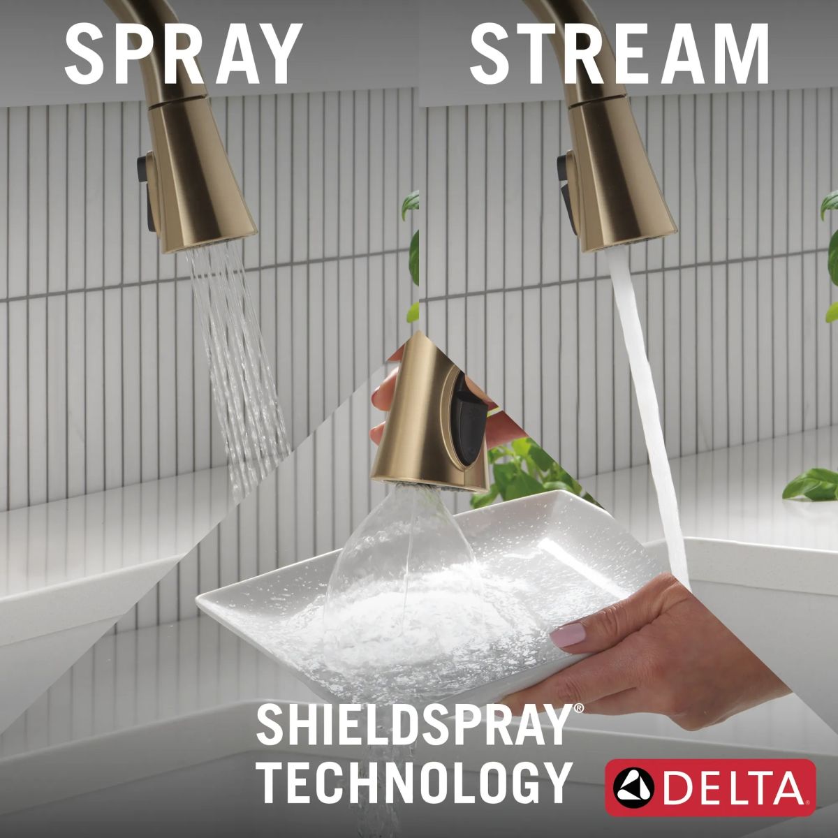 DELTA Emmeline Touch2O Technology Kitchen Faucet with Touchless Technology — Lumicoat® Champagne Bronze