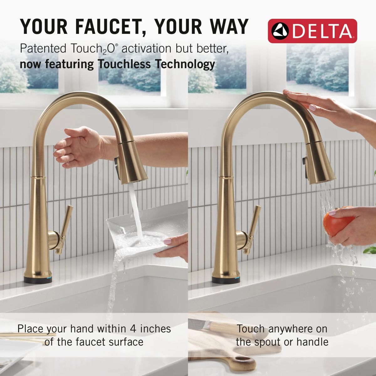 DELTA Emmeline Touch2O Technology Kitchen Faucet with Touchless Technology — Lumicoat® Champagne Bronze