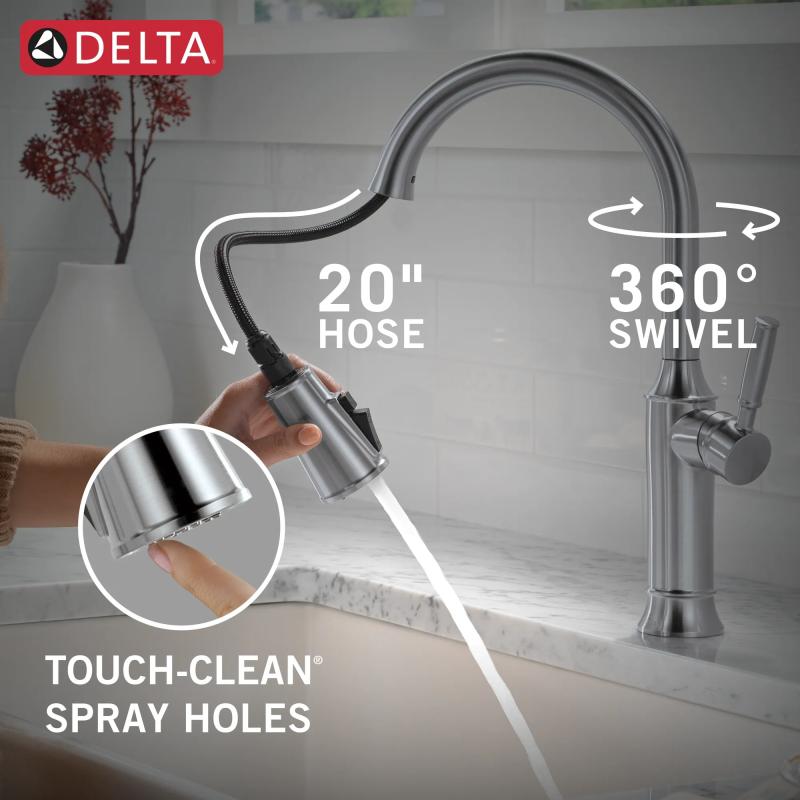 DELTA Renaldi Single Handle Pull-Down Kitchen Faucet — Lumicoat® Arctic Stainless