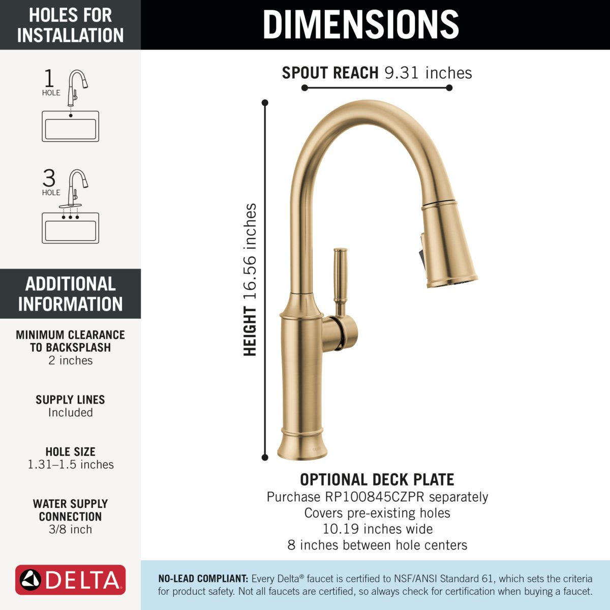 DELTA Renaldi Single Handle Pull-Down Kitchen Faucet — Lumicoat® Champagne Bronze