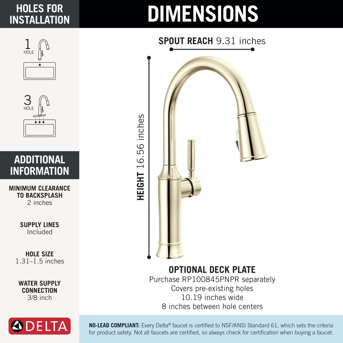 DELTA Renaldi Single Handle Pull-Down Kitchen Faucet — Lumicoat® Polished Nickel