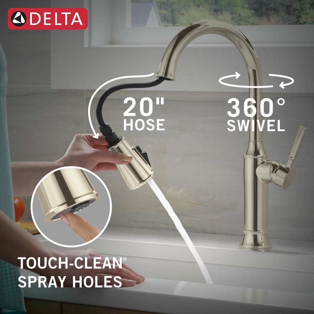 DELTA Renaldi Single Handle Pull-Down Kitchen Faucet — Lumicoat® Polished Nickel
