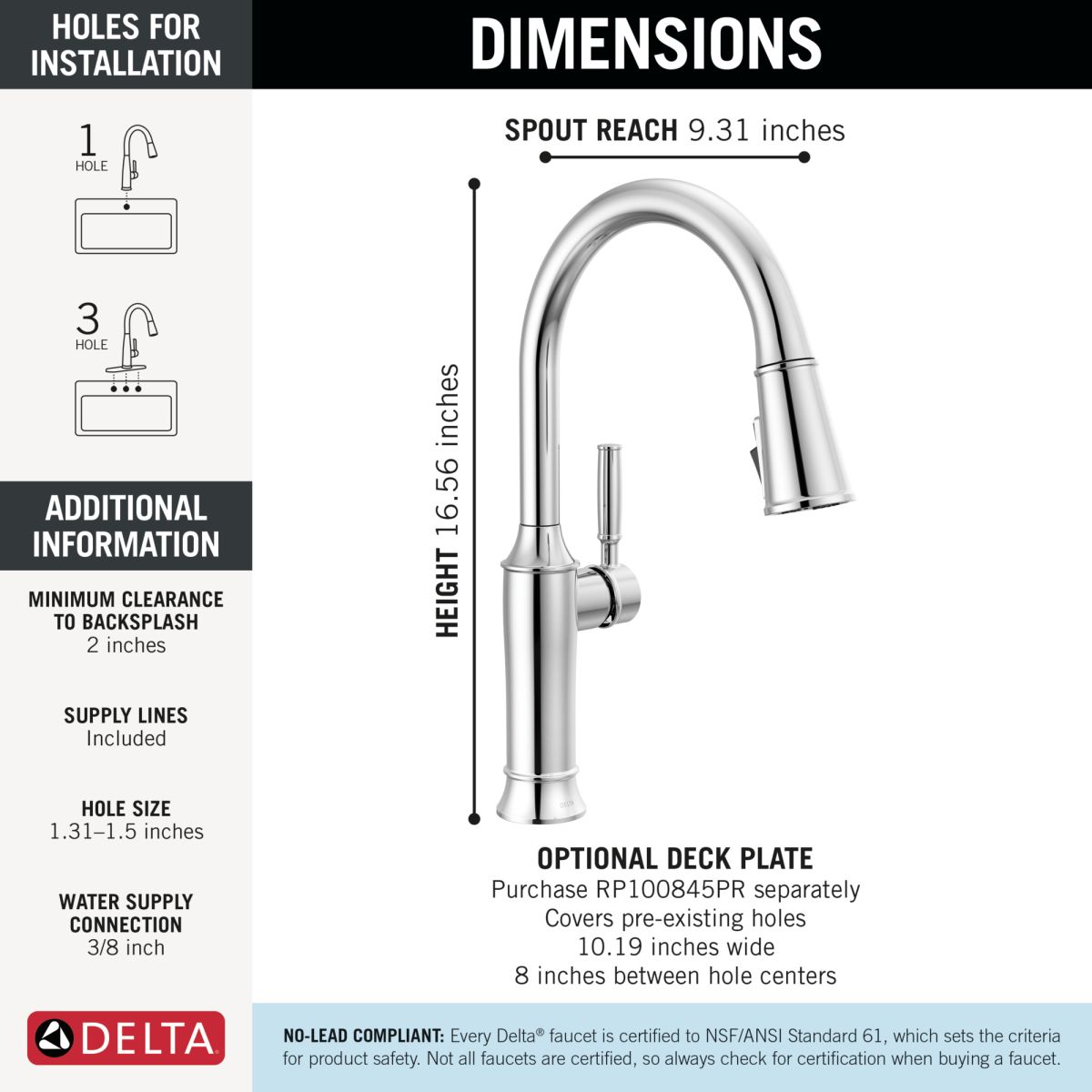 DELTA Renaldi Single Handle Pull-Down Kitchen Faucet — Lumicoat® Chrome