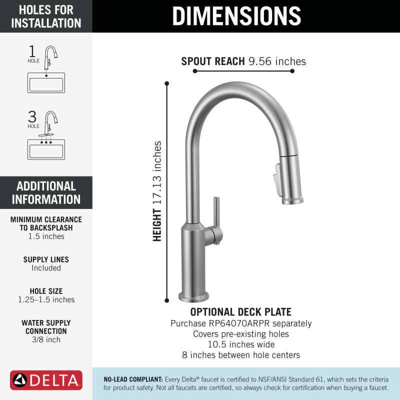 DELTA Cordova Single Handle Pull-Down Kitchen Faucet — Lumicoat® Arctic Stainless