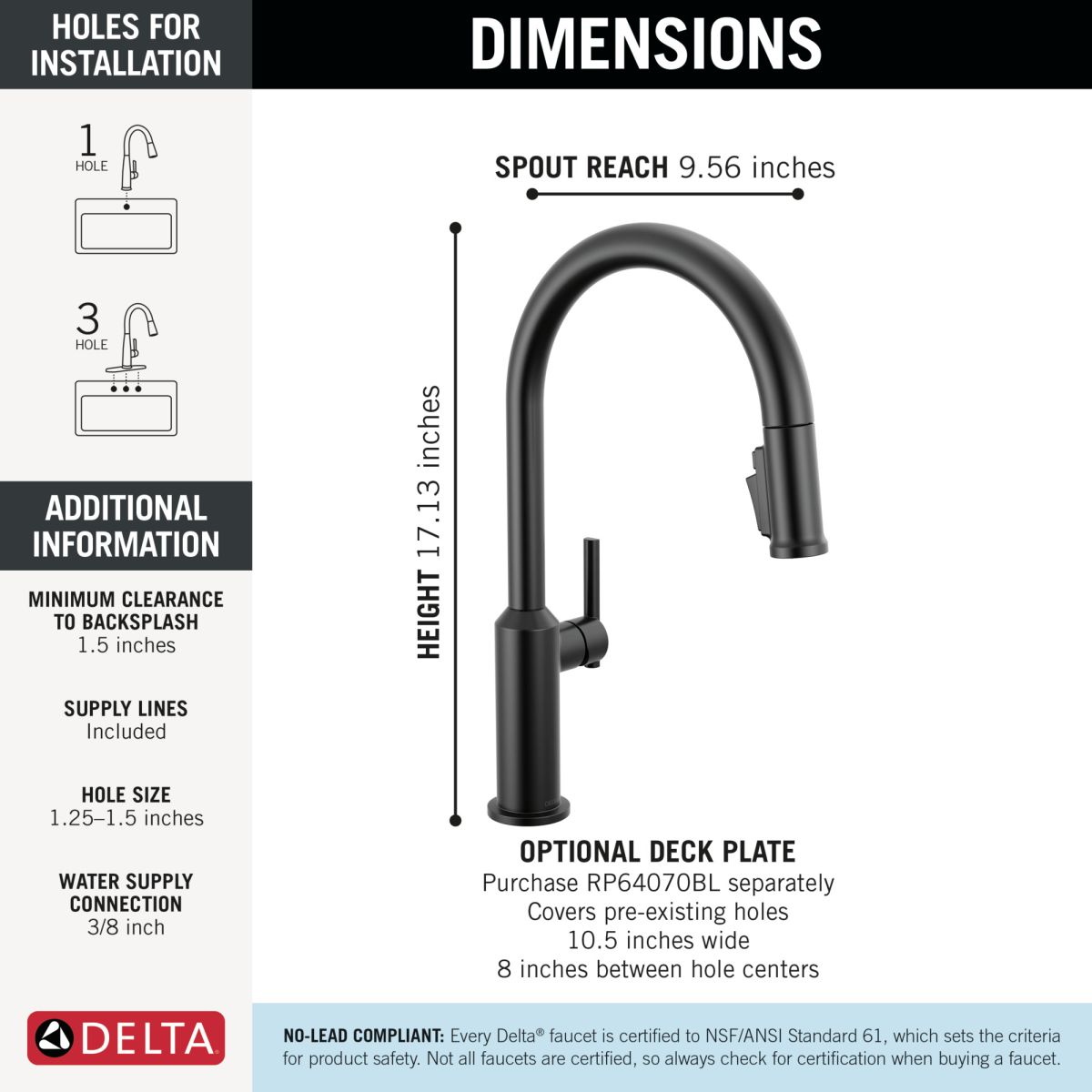 DELTA Cordova Single Handle Pull-Down Kitchen Faucet — Matte Black