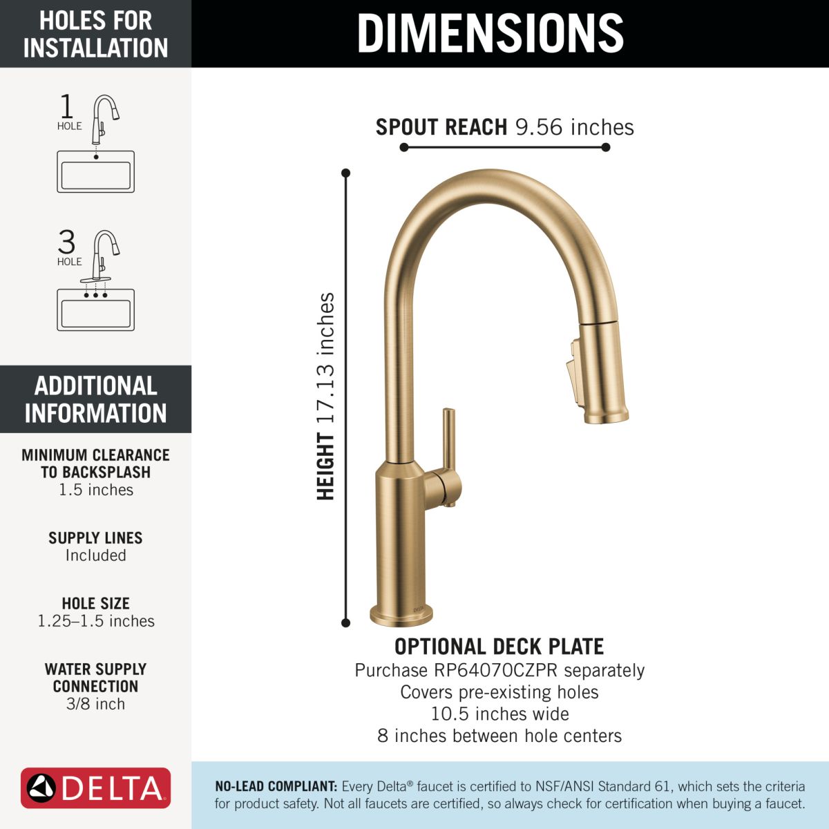 DELTA Cordova Single Handle Pull-Down Kitchen Faucet — Lumicoat® Champagne Bronze