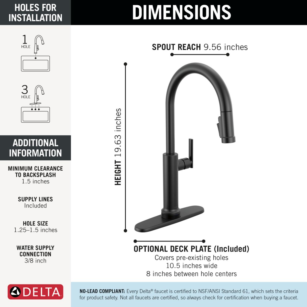 DELTA Altado Touch2O Technology Kitchen Faucet with Touchless Technology — Matte Black