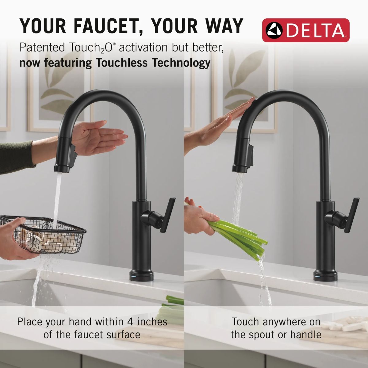DELTA Altado Touch2O Technology Kitchen Faucet with Touchless Technology — Matte Black