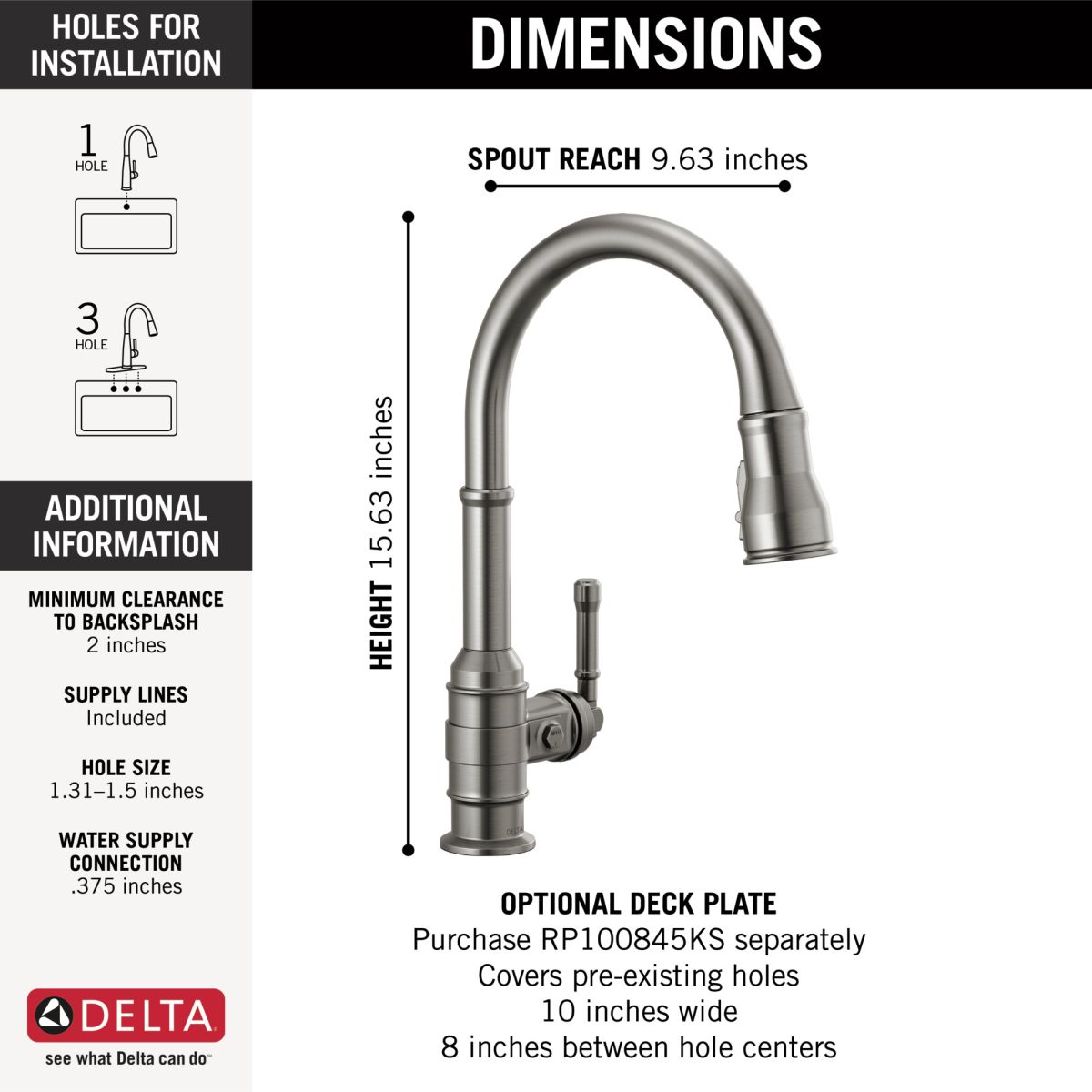 DELTA Broderick Single Handle Pull-Down Kitchen Faucet — Black Stainless