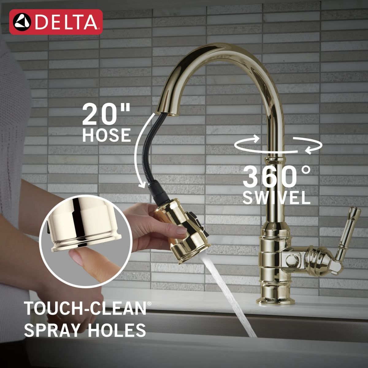 DELTA Broderick Single Handle Pull-Down Kitchen Faucet — Polished Nickel