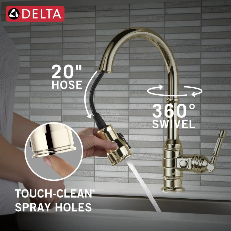 DELTA Broderick Single Handle Pull-Down Kitchen Faucet — Polished Nickel