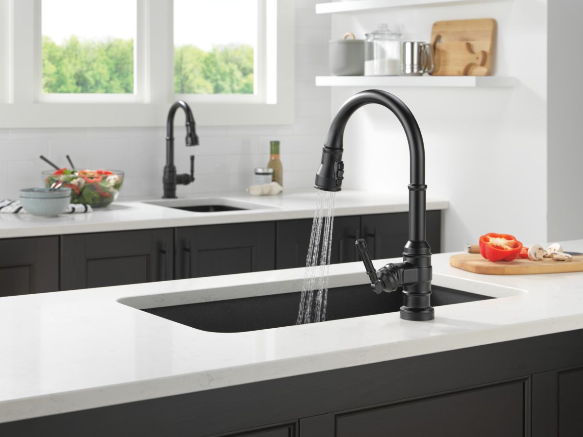 DELTA Broderick Single Handle Pull-Down Bar/Prep Faucet — Matte Black