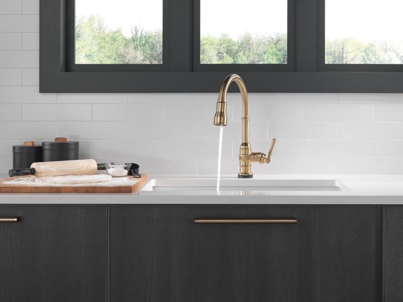 DELTA Broderick Single Handle Pull-Down Kitchen Faucet With Touch2O  Technology — Champagne Bronze