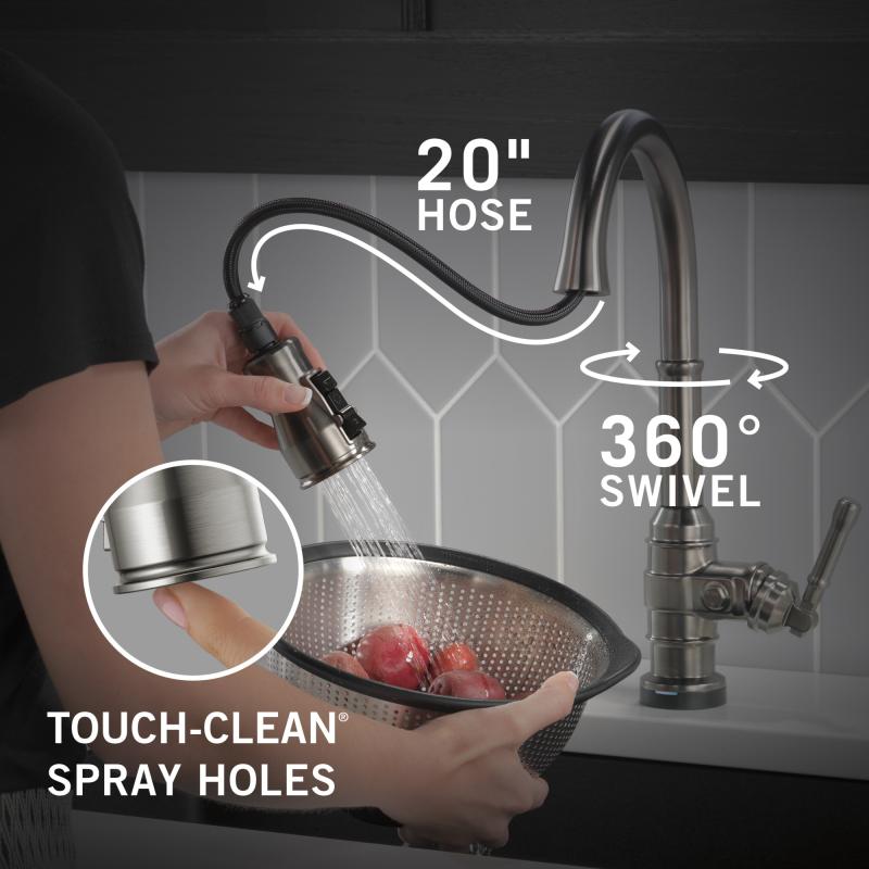 DELTA Broderick Touch2O Technology Kitchen Faucet with Touchless Technology — Black Stainless