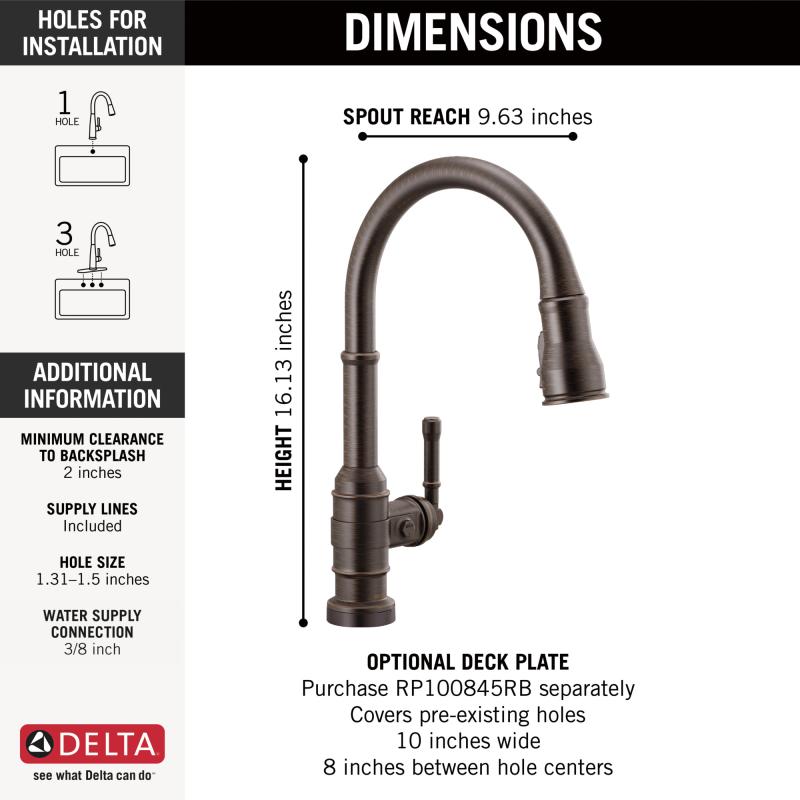 DELTA Broderick Touch2O Technology Kitchen Faucet with Touchless Technology — Venetian Bronze
