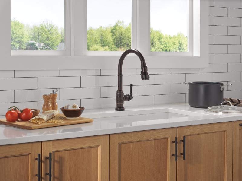DELTA Broderick Touch2O Technology Kitchen Faucet with Touchless Technology — Venetian Bronze