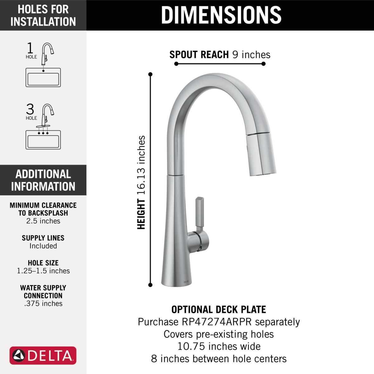 DELTA Monrovia Single Handle Pull-Down Kitchen Faucet — Lumicoat® Arctic Stainless