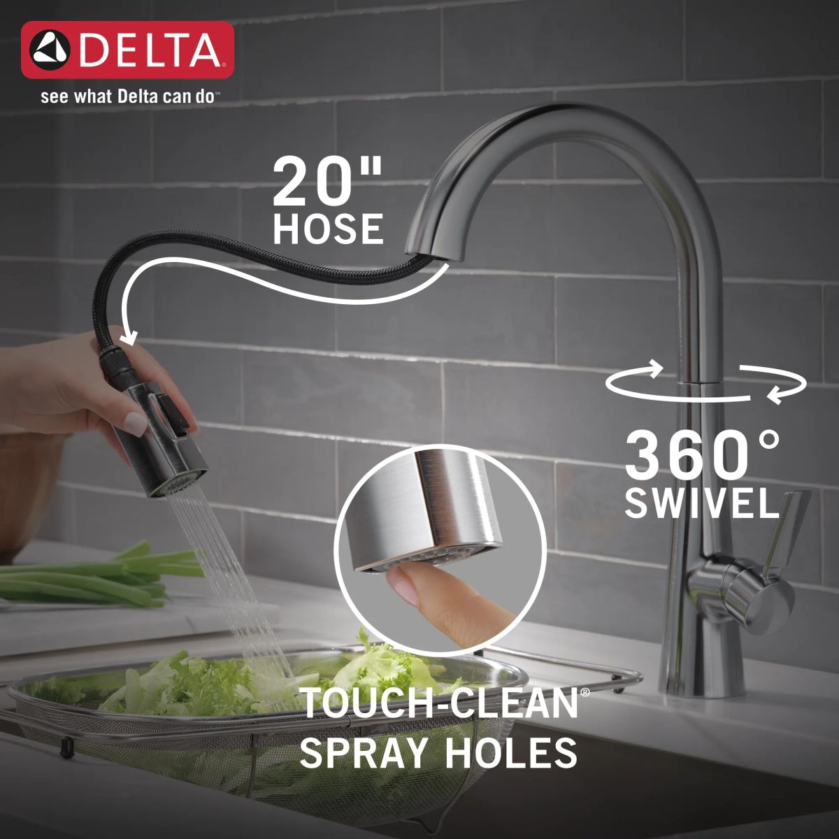 DELTA Monrovia Single Handle Pull-Down Kitchen Faucet — Lumicoat® Arctic Stainless
