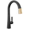 DELTA Monrovia Single Handle Pull-Down Kitchen Faucet — Matte Black / Champagne Bronze