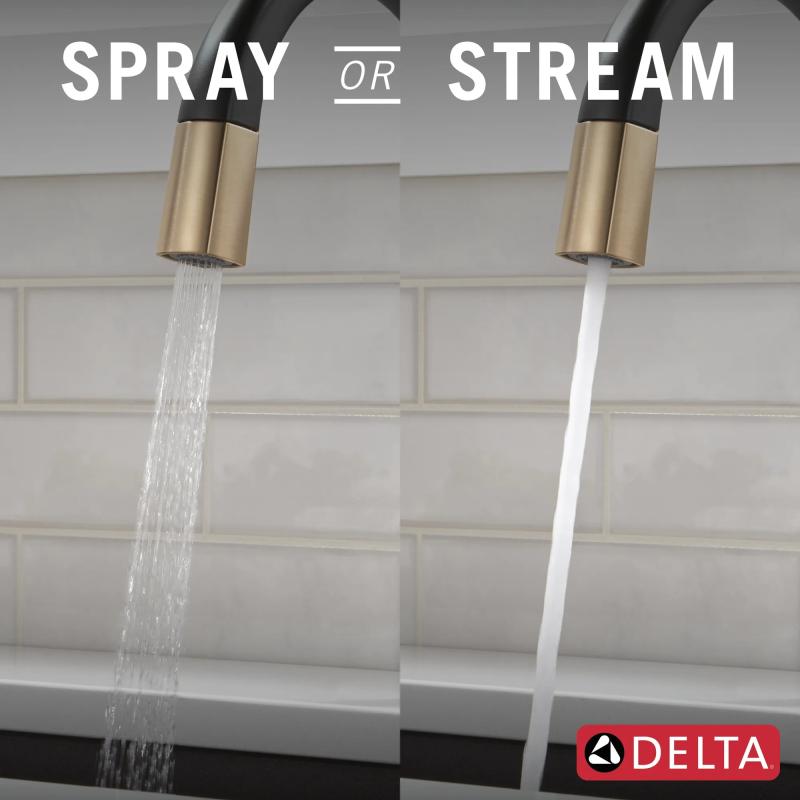 DELTA Monrovia Single Handle Pull-Down Kitchen Faucet — Matte Black / Champagne Bronze