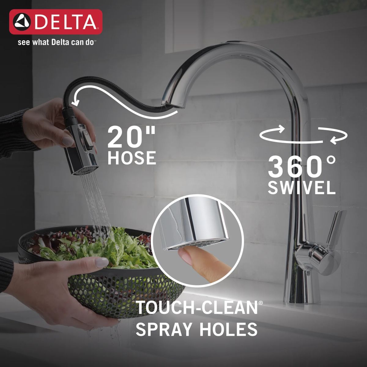 DELTA Monrovia Single Handle Pull-Down Kitchen Faucet — Lumicoat® Chrome