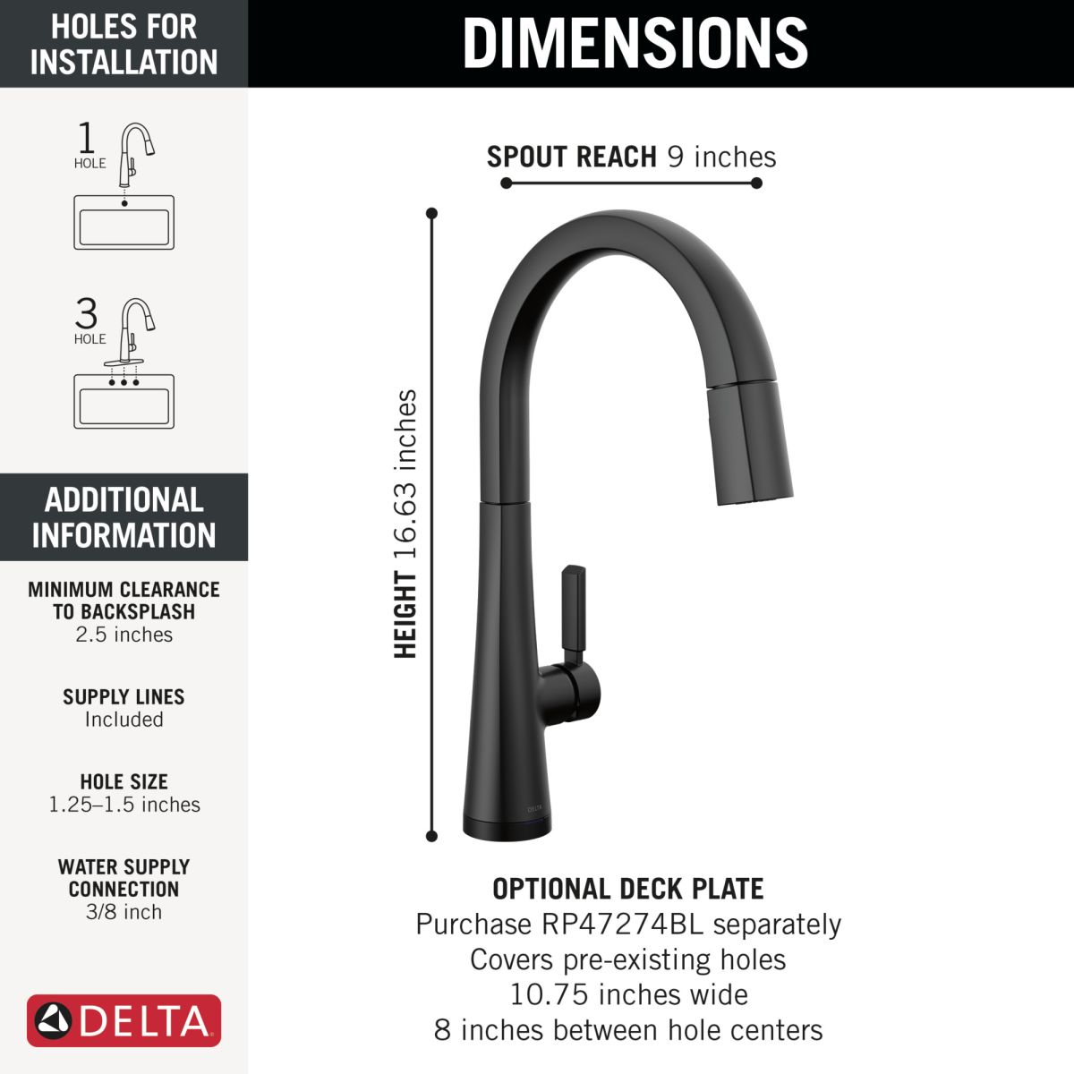 DELTA Monrovia Touch2O Technology Kitchen Faucet with Touchless Technology — Matte Black