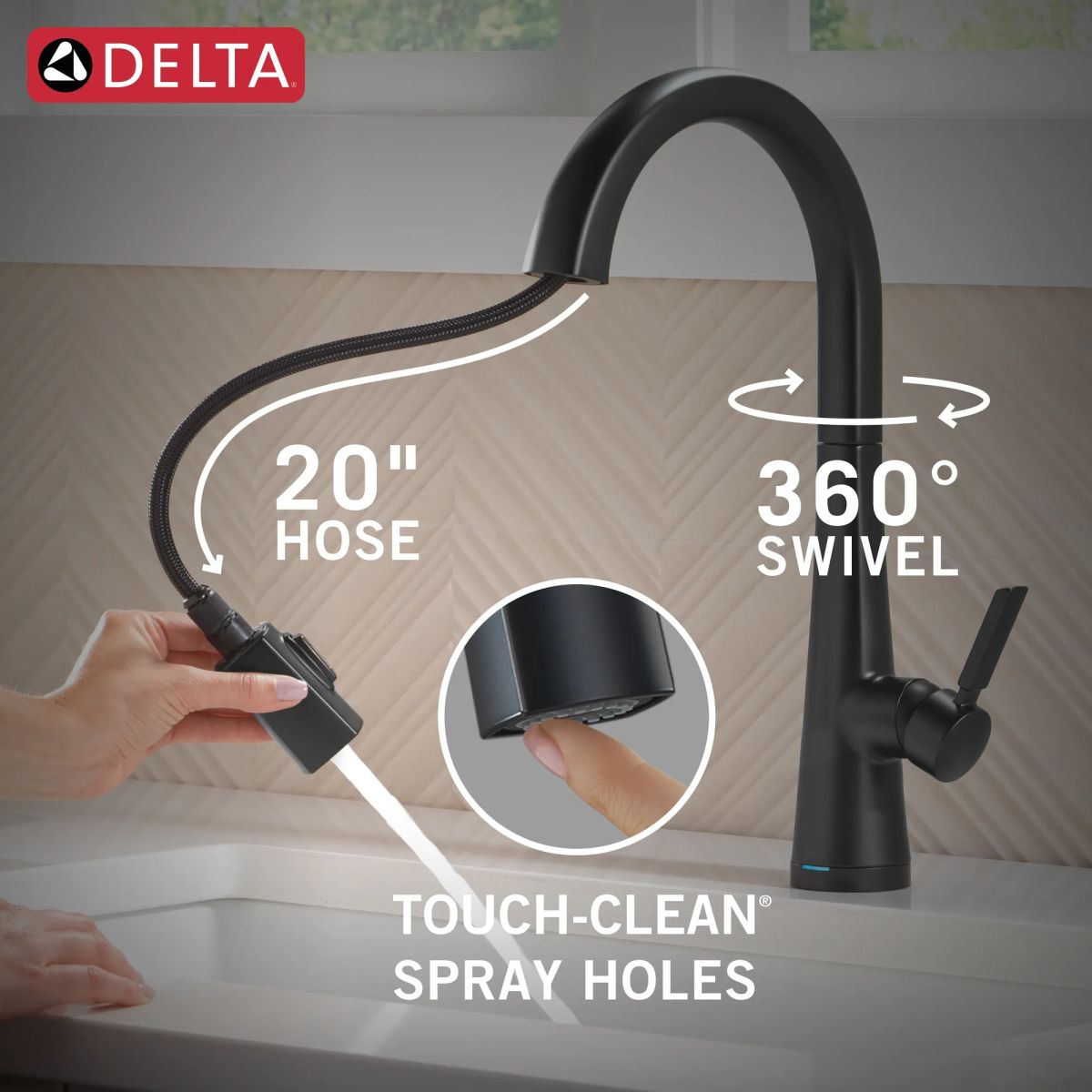 DELTA Monrovia Touch2O Technology Kitchen Faucet with Touchless Technology — Matte Black