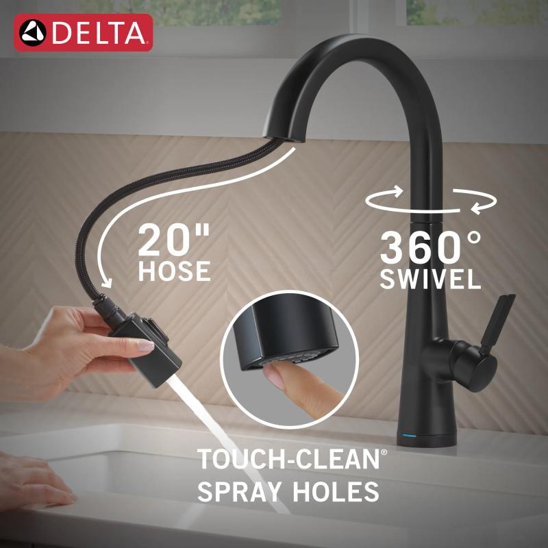 DELTA Monrovia Touch2O Technology Kitchen Faucet with Touchless Technology — Matte Black