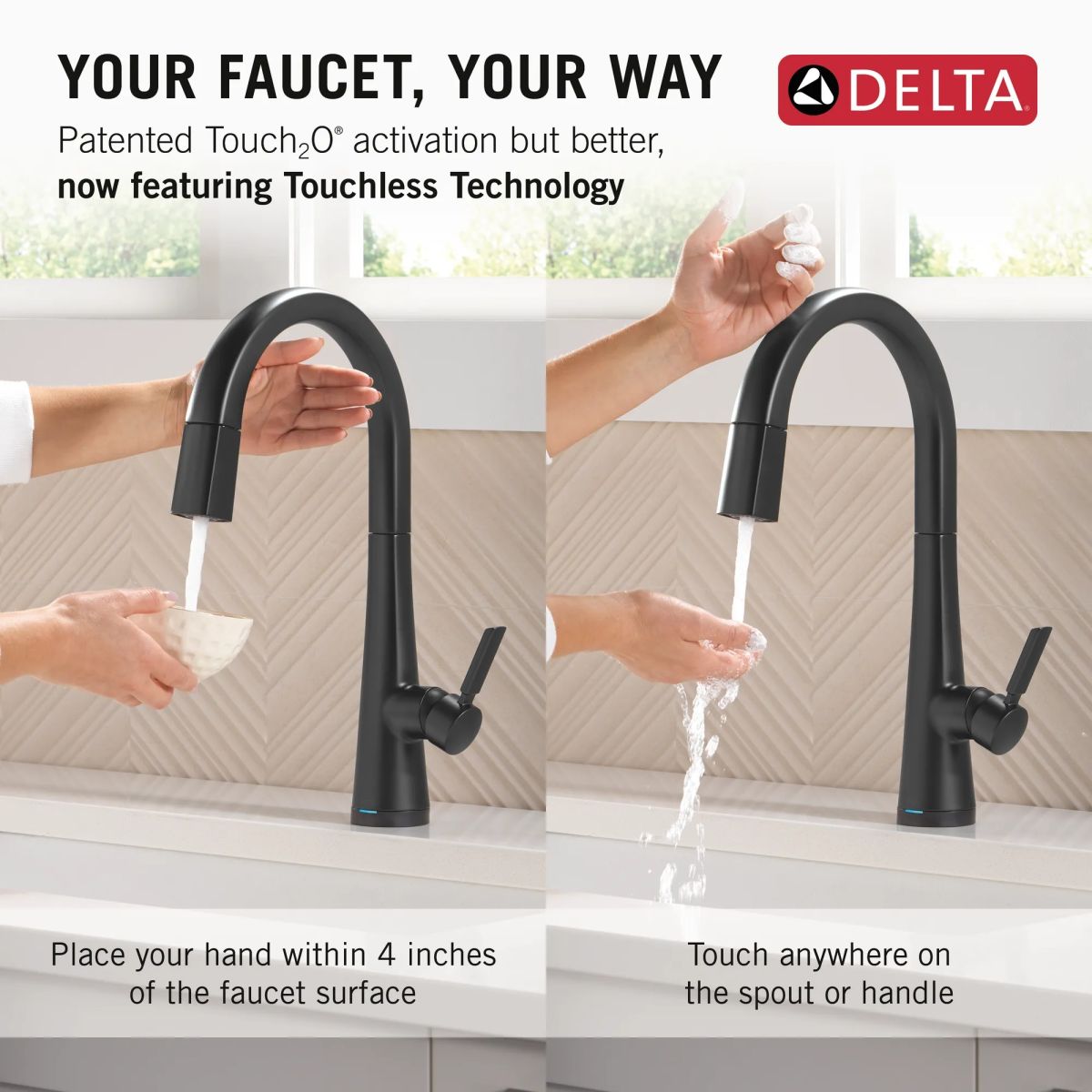 DELTA Monrovia Touch2O Technology Kitchen Faucet with Touchless Technology — Matte Black