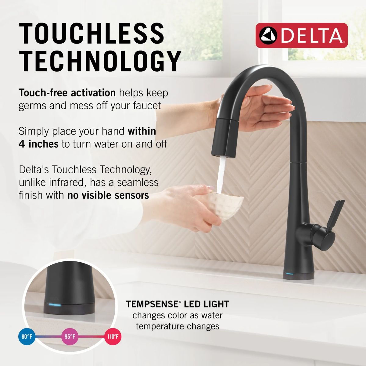 DELTA Monrovia Touch2O Technology Kitchen Faucet with Touchless Technology — Matte Black