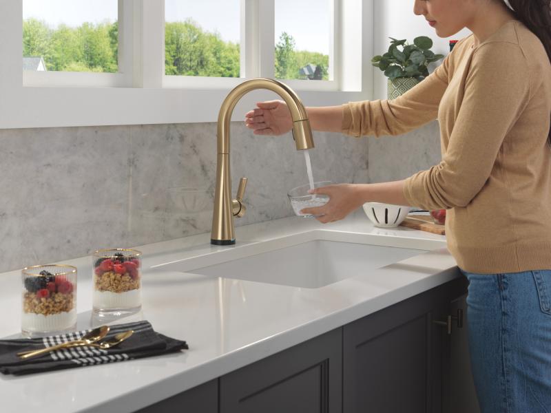 DELTA Monrovia Touch2O Technology Kitchen Faucet with Touchless Technology — Lumicoat® Champagne Bronze