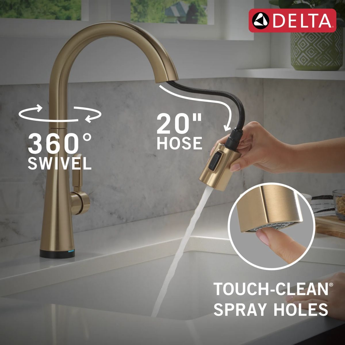DELTA Monrovia Touch2O Technology Kitchen Faucet with Touchless Technology — Lumicoat® Champagne Bronze