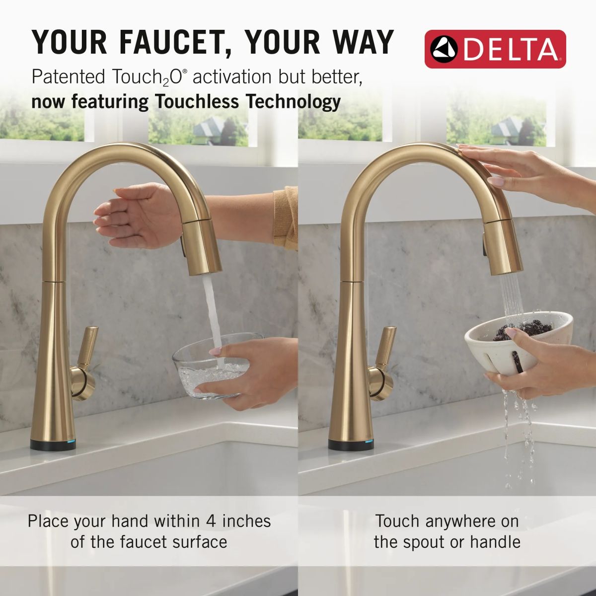 DELTA Monrovia Touch2O Technology Kitchen Faucet with Touchless Technology — Lumicoat® Champagne Bronze