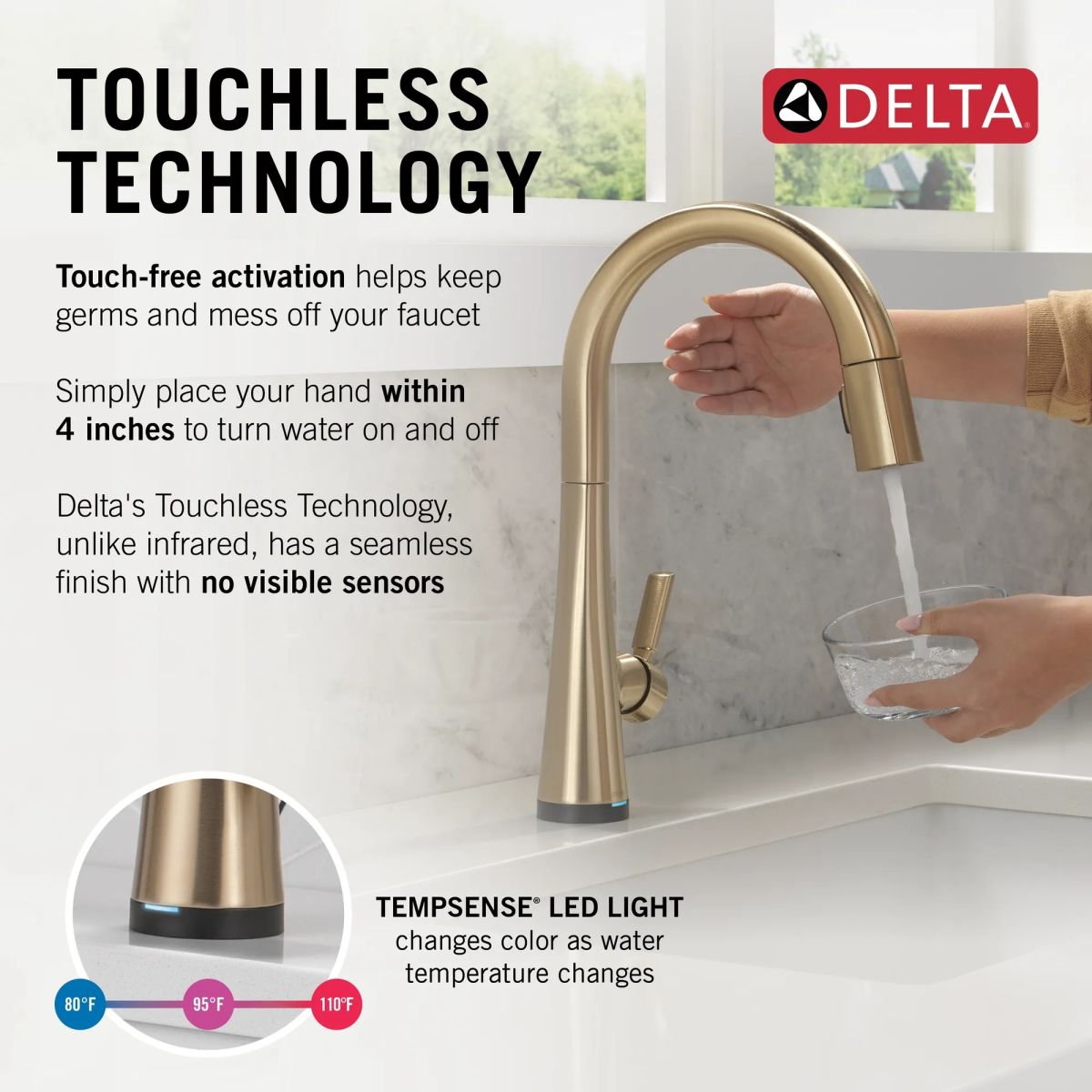 DELTA Monrovia Touch2O Technology Kitchen Faucet with Touchless Technology — Lumicoat® Champagne Bronze